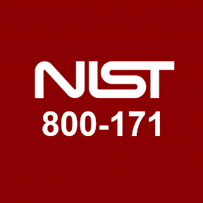 NIST logo is in white lettering on a square red background with "800-171" written in white under the logo in the square.