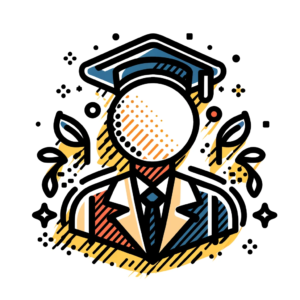Line art abstract depiction of someone wearing a graduation cap